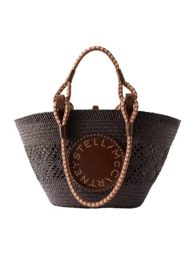 Stella McCartney Small Vegetarian Leather-trimmed Raffia Tote