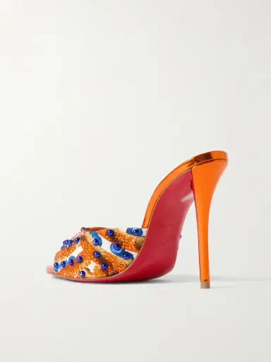 Christian Louboutin Miss Z 100 Embellished Printed Faille Mules | Thumbnail 3 Christian Louboutin Miss Z 100 Embellished Printed Faille Mules | Thumbnail 3