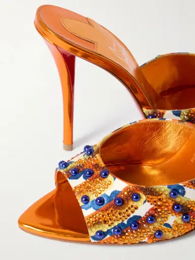 Christian Louboutin Miss Z 100 Embellished Printed Faille Mules | Thumbnail 4 Christian Louboutin Miss Z 100 Embellished Printed Faille Mules | Thumbnail 4