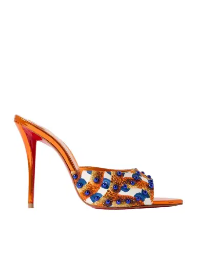 Christian Louboutin Miss Z 100 Embellished Printed Faille Mules | Thumbnail 1 Christian Louboutin Miss Z 100 Embellished Printed Faille Mules | Thumbnail 1
