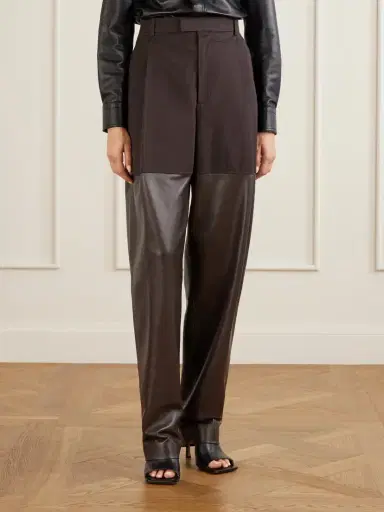 Bottega Veneta Leather-trimmed Cotton Straight-leg Pants | Thumbnail 3