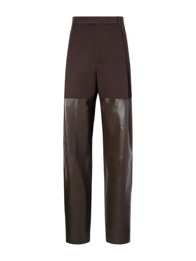 Leather-trimmed Cotton Straight-leg Pants