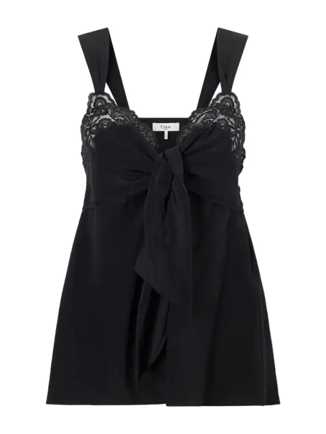 Knotted Lace-trimmed Silk Crepe De Chine Tank Knotted Lace-trimmed Silk Crepe De Chine Tank