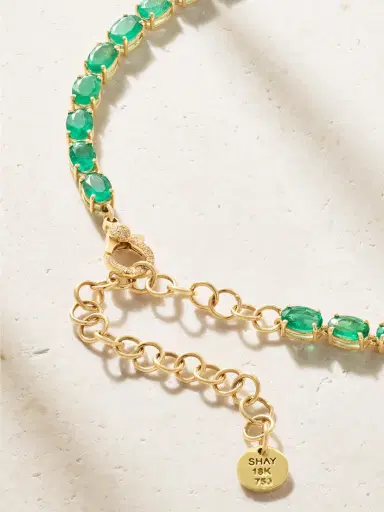 SHAY 18-karat Gold Emerald And Diamond Tennis Necklace | Thumbnail 3