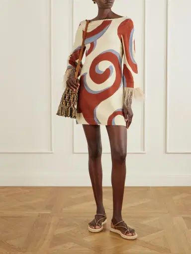 Themis Z Kyra Sabra Feather-trimmed Printed Crepe Mini Dress | Thumbnail 2