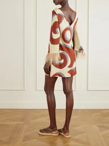 Themis Z Kyra Sabra Feather-trimmed Printed Crepe Mini Dress | Thumbnail 3