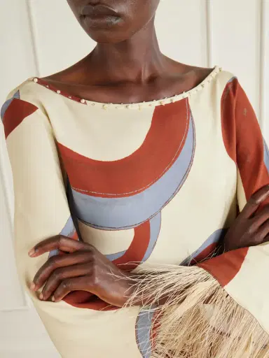 Themis Z Kyra Sabra Feather-trimmed Printed Crepe Mini Dress | Thumbnail 4