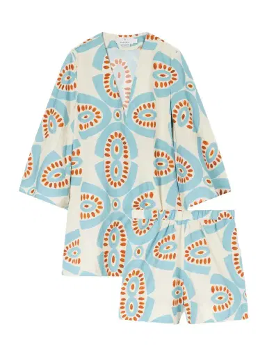 Themis Z Thaleia Printed Cotton Blouse And Shorts Set | Thumbnail 1 Themis Z Thaleia Printed Cotton Blouse And Shorts Set | Thumbnail 1