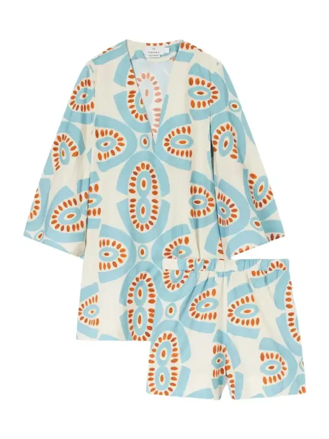 Themis Z Thaleia Printed Cotton Blouse And Shorts Set