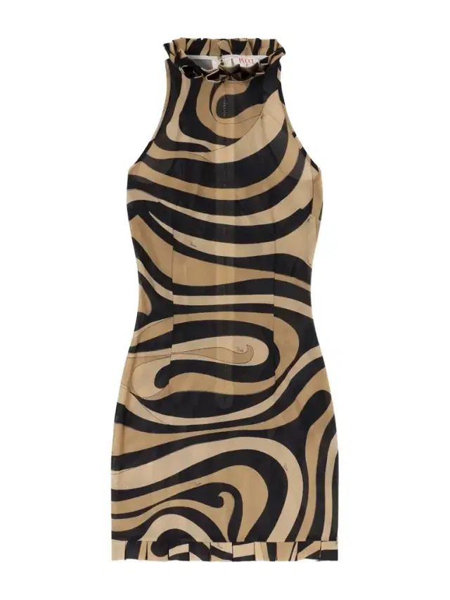 Pleated Printed Mesh Mini Dress