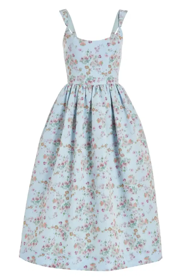 Markarian Apple Blue Ikat Floral Corset Dress