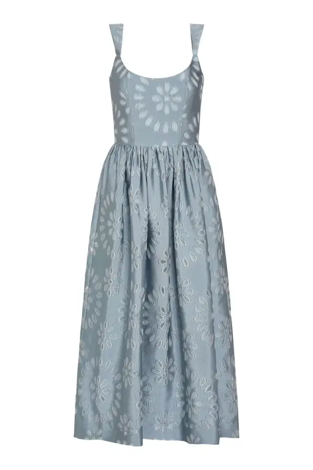 Markarian Apple Floral Organza Burnout Corset Midi Dress