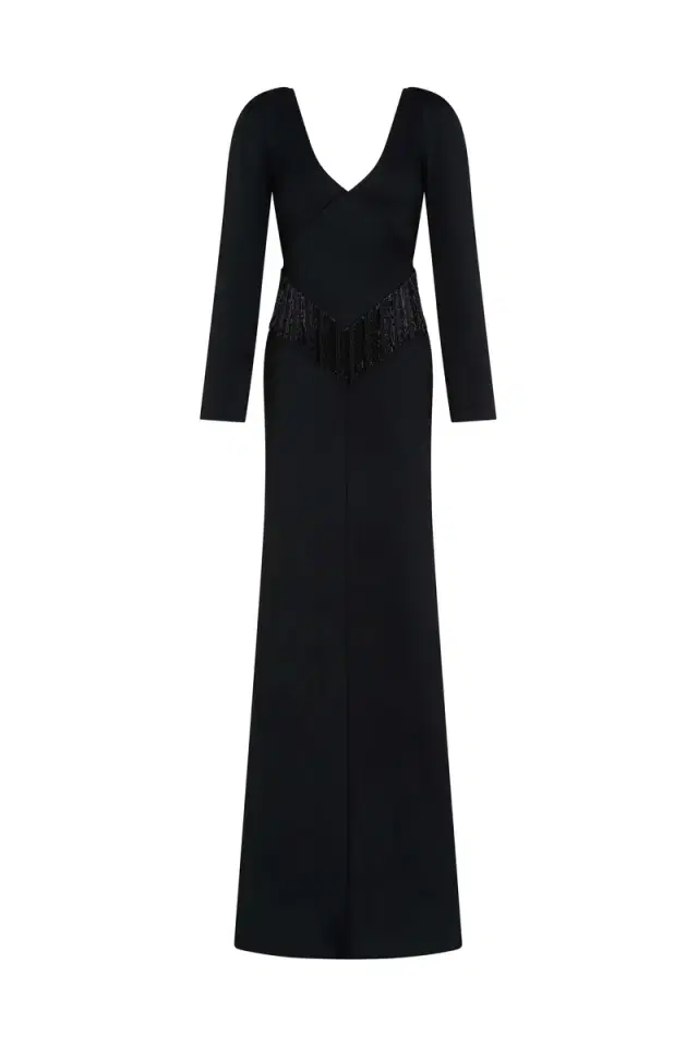 Markarian Della Long Sleeve Fringe Gown
