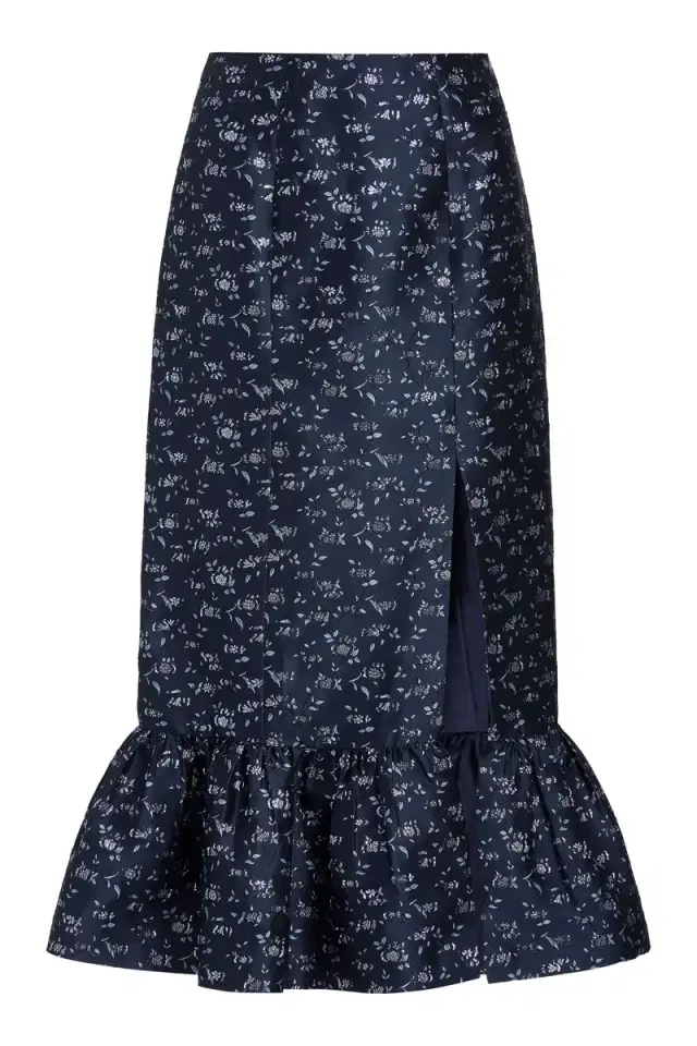 Markarian Fairnata Navy Floral Brocade Pencil Skirt