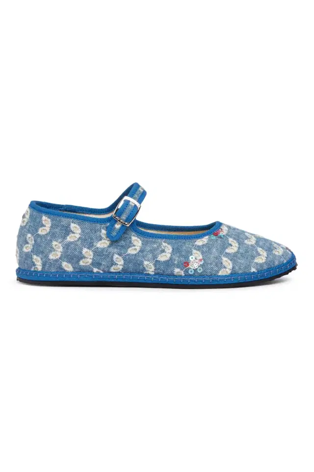 Markarian Floral Sequin Eyelet Denim Mary Jane
