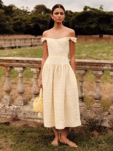 Markarian Georgie Lemon Textured Stripe Midi Dress | Thumbnail 6 Markarian Georgie Lemon Textured Stripe Midi Dress | Thumbnail 6