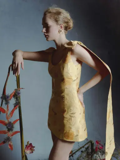 Markarian Gita Gold Floral Brocade Mini Dress | Thumbnail 6
