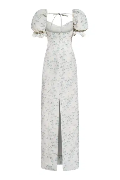 Markarian Isidore Blue Bow Floral Ikat Puff Sleeve Column Gown | Thumbnail 2