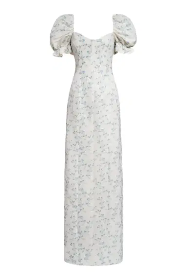 Markarian Isidore Blue Bow Floral Ikat Puff Sleeve Column Gown | Thumbnail 1