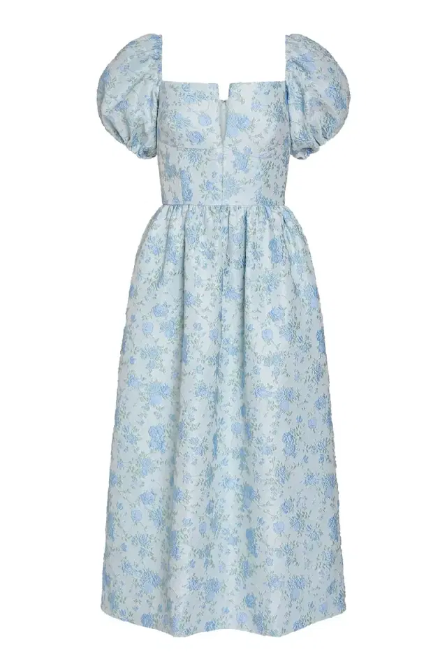 Lillian Cornflower And Mint Brocade Midi Dress