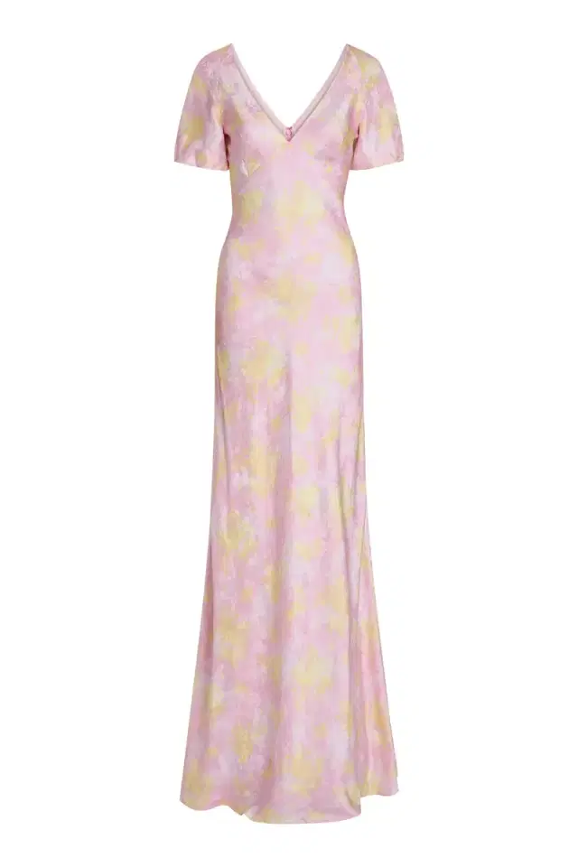 Markarian Lilou Floral Satin Puff Sleeve Gown