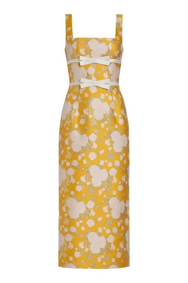 Markarian Louisa Yellow Floral Brocade Column Midi Dress