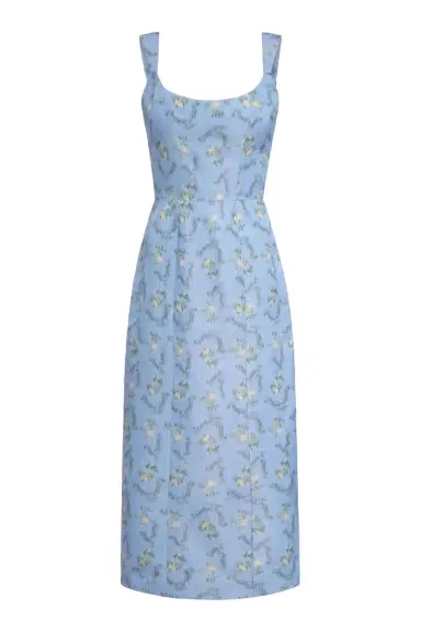Markarian Numa Blue Floral Ikat Corset Midi Dress | Thumbnail 1 Markarian Numa Blue Floral Ikat Corset Midi Dress | Thumbnail 1