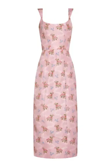 Markarian Numa Pink Bouquet Ikat Midi Dress | Thumbnail 1