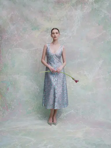 Markarian Odette Blue Iridescent Paillette Midi Dress | Thumbnail 2