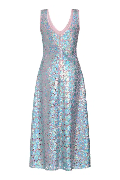 Markarian Odette Blue Iridescent Paillette Midi Dress | Thumbnail 3