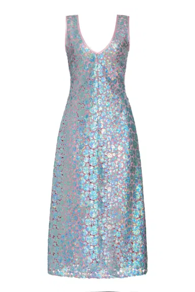 Markarian Odette Blue Iridescent Paillette Midi Dress | Thumbnail 1