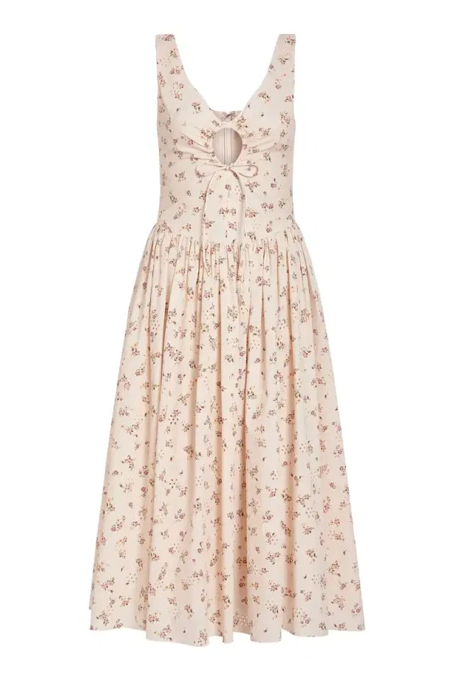 Markarian Penelope Blush Bouquet Cotton Eyelet Keyhole Midi Dress