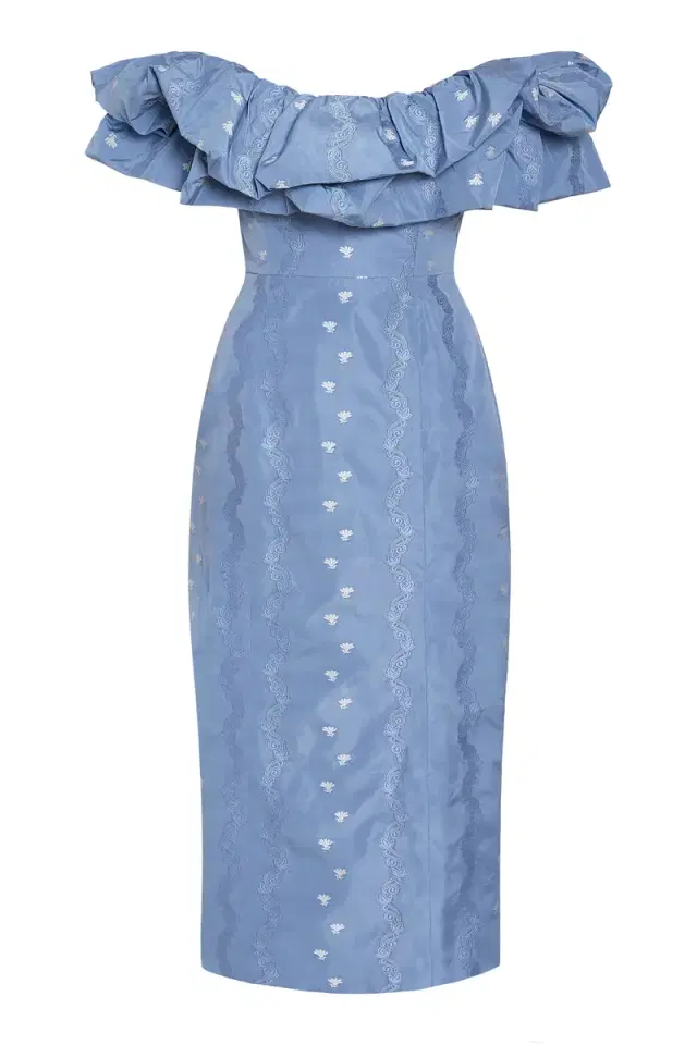 Pollyanna Wedgewood Floral Taffeta Midi Dress