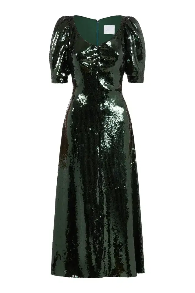 Markarian September Emerald Paillette Midi Dress