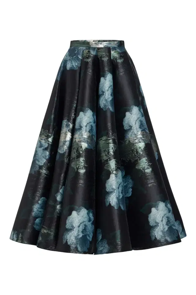 Markarian Soleil Metallic Watercolor Floral Brocade Midi Skirt