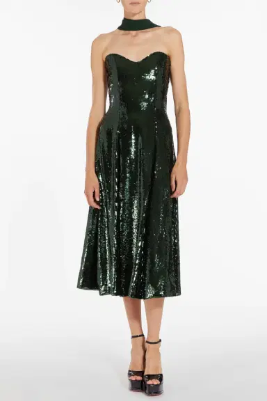 Markarian Veronica Emerald Paillette Strapless Midi Dress | Thumbnail 2