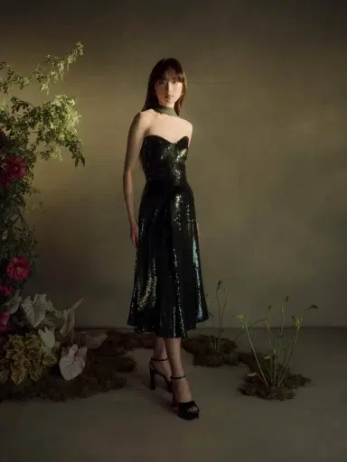 Markarian Veronica Emerald Paillette Strapless Midi Dress | Thumbnail 5