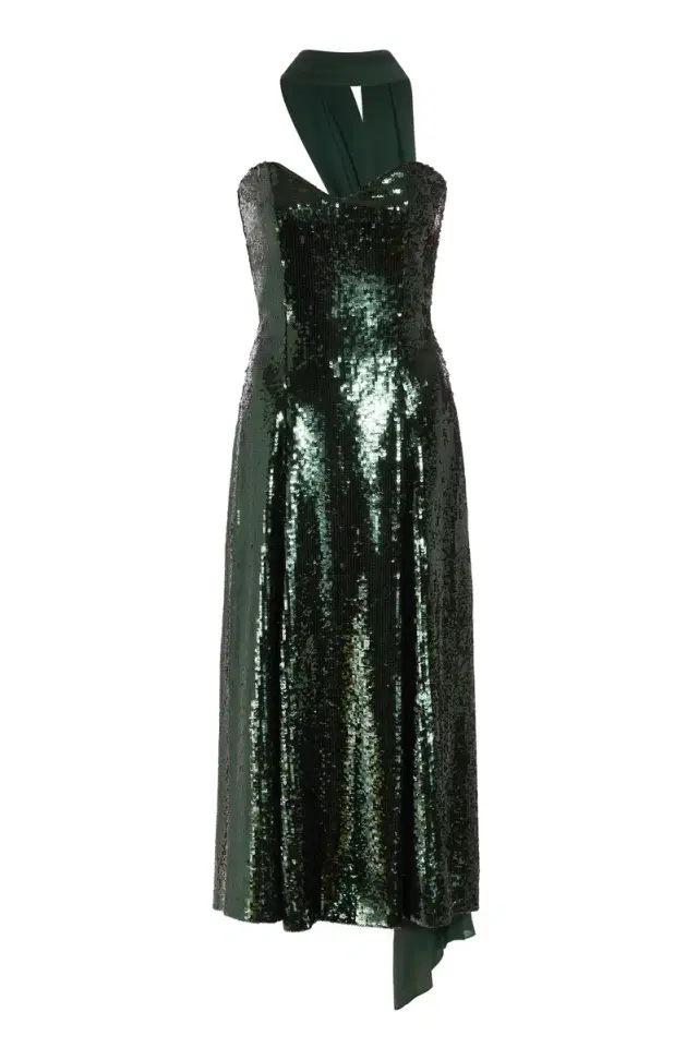 Markarian Veronica Emerald Paillette Strapless Midi Dress