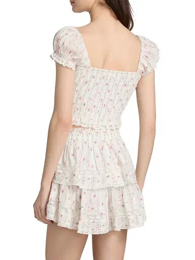 LoveShackFancy Women's Daini Floral Smocked Cotton Crop Top - Poppy Red - Size XL | Thumbnail 5