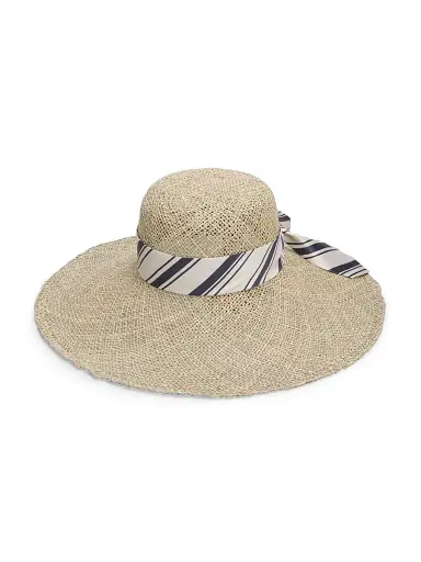 rag & bone Women's Garden Seagrass Sun Hat - Black White Stripe - Size Large | Thumbnail 1 rag & bone Women's Garden Seagrass Sun Hat - Black White Stripe - Size Large | Thumbnail 1