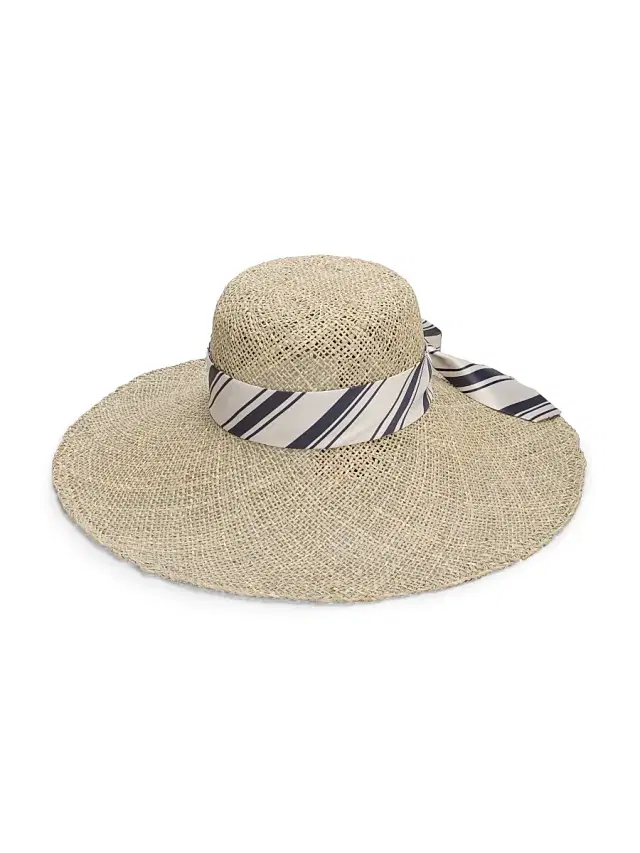 rag & bone Women's Garden Seagrass Sun Hat - Black White Stripe