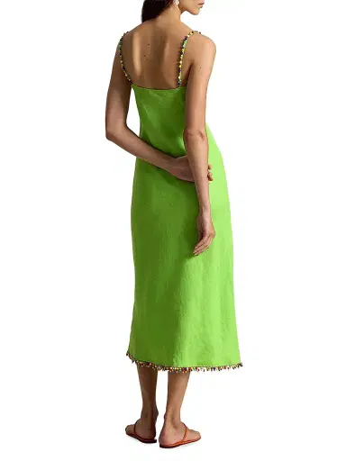 Polo Ralph Lauren Women's Beaded Linen Midi-Slipdress - Riviera Green - Size 8 | Thumbnail 3