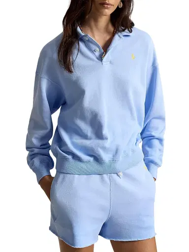 Polo Ralph Lauren Women's Island Logo Fleece Cotton-Blend Long-Sleeve Polo Shirt - Baby Blue | Thumbnail 3 Polo Ralph Lauren Women's Island Logo Fleece Cotton-Blend Long-Sleeve Polo Shirt - Baby Blue | Thumbnail 3