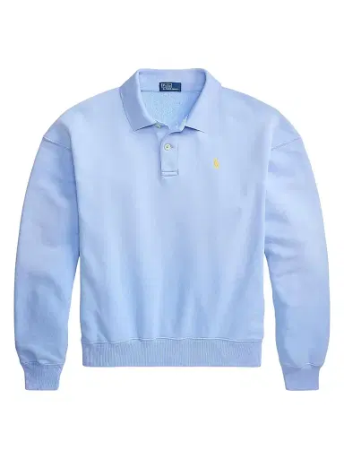 Polo Ralph Lauren Women's Island Logo Fleece Cotton-Blend Long-Sleeve Polo Shirt - Baby Blue | Thumbnail 1 Polo Ralph Lauren Women's Island Logo Fleece Cotton-Blend Long-Sleeve Polo Shirt - Baby Blue | Thumbnail 1