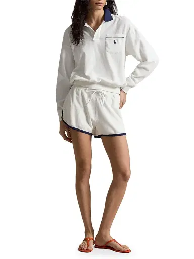 Polo Ralph Lauren Women's Logo Cotton-Blend Terry Long-Sleeve Polo Shirt - White | Thumbnail 2 Polo Ralph Lauren Women's Logo Cotton-Blend Terry Long-Sleeve Polo Shirt - White | Thumbnail 2