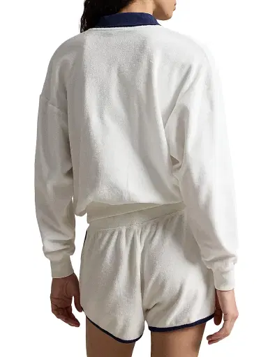 Polo Ralph Lauren Women's Logo Cotton-Blend Terry Long-Sleeve Polo Shirt - White | Thumbnail 4 Polo Ralph Lauren Women's Logo Cotton-Blend Terry Long-Sleeve Polo Shirt - White | Thumbnail 4