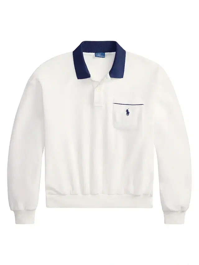 Women's Logo Cotton-Blend Terry Long-Sleeve Polo Shirt - White