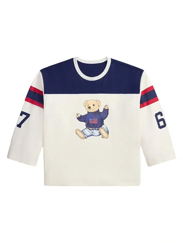 Polo Ralph Lauren Women's Graphic Polo Bear Cotton Jersey Long-Sleeve T-Shirt - Warm White Newport Navy