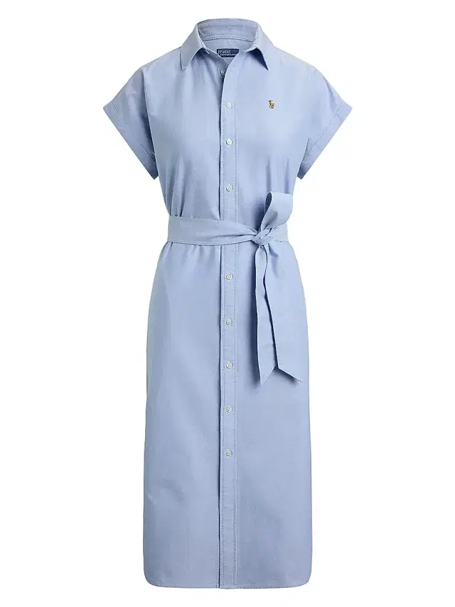 Women's Tie-Waist Cotton Oxford Shirtdress - Blue