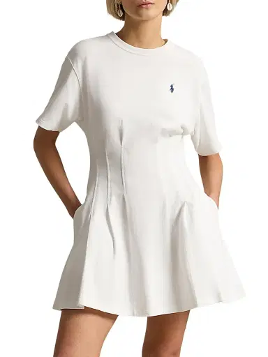 Polo Ralph Lauren Women's Cotton Jersey Pleated Mini T-Shirt Dress - White | Thumbnail 2